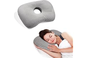 Babyezz Piercing Ear Hole Pillows CNH Pillow with an Ear Hole Relieves Ear Pain for Side Sleepers and Relief Ear Pain Ear Inflammation Pressure Sores Headphones, Gray