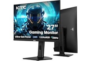 KTC Monitor Gamingowy 27 cali, 2K (2560 x 1440p) 180Hz 144Hz WQHD z panelem Fast-IPS, 1ms GtG, HDR 400, G-Sync, FreeSync, jasność 450 cd/m², HDMI, DisplayPort, obsługuje regulację wysokości i obrót