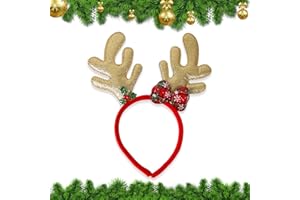 KARELLS Serre Tete Noel Renne,Paillettes Serre-Têtes Noël,Bandeau de Noel,Rouge Or Bandeau Cheveux d'élan pour Fêtes de NoelNouvel An Cosplay Déguisement Accessoires Cheveux Fête pour Enfant Femme