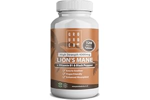 G R O U N D E D COFFEE SCRUB Grounded Lion’s Mane 4,000mg High Strength 15:1 Extract | 120 Tablets | with Vitamin B1 & Black Pepper for Optimal Absorption | 2 Month Supply. UK Made Mushroom Supplement