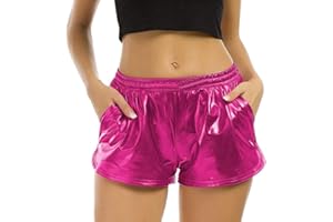 SHOBDW PANTALONES SHOBDW Mujeres de Moda elásticos de Cintura Alta Yoga Pantalones Deportivos Sexy Pantalones Cortos Delgados Brillantes Pantalones metálicos Polainas