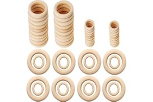 LEIKEDUN TsLinc 40 Pcs Natural Wood Rings, Wooden Rings for Macrame Early Years Loose Parts Play 2 Size Natural Resources for Early Years Loop Ring for Craft DIY Jewelry Findings (55mm, 30mm)