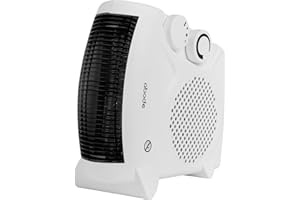Abode, AFH1001, Horizontal and Vertical Fan Heater with 2kW Power, 2 Heat Settings, Overheat Protection, Adjustable Thermostat, 20m2 Room Size in White