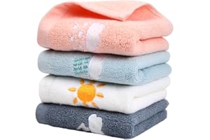 Roseyan Kinderhandtuchset,4 Stück Kinder Baby Cartoon Handtücher,100% Baumwolle Kinder Handtücher Weiche,Superweich Classic Waschlappen Gesichtstücher,Speicheltuch Trocknend (Reine Farbe)