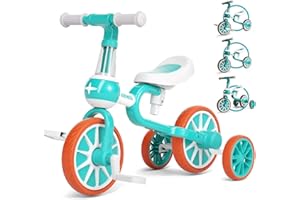 KORIMEFA 5 in 1 Kids Trike Toddler Bike Balance Bike with Parent Handle for 2-4 Years Old Boys Girls Toddlers Trike with Adjustable Seat and Training Wheels Baby Walker