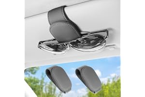 KAZATE Porta Occhiali per Auto, 2 Pezzi Porta Occhiali da Sole Auto in Pelle PU Magnetica Occhiali da Sole Staffa Visiera Parasole, Visiera Custodia per Occhiali Accessori Universali per Auto, Grigio