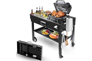 GFTIME Carrello per barbecue Ninja Woodfire Outdoor Grill, carrello portatile da portata per Ninja OG700 serie, Weber Q 1000, tavolo da barbecue per pizza Ooni, Altezza regolabile (71 cm e 86 cm)