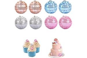 EUYKQNOI 8 bolas de discoteca para decoración de tartas, pequeñas bolas de discoteca, plateadas, minibolas de discoteca, decoración para fiestas de los años 70(4 colores，3 cm)
