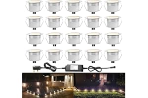 INDARUN Warm White Led Decking Lights Waterproof IP67 Ø45MM 12V 1W - Led Plinth Light Kits for Terrace/Patio/Path/Wall/Garden/Decoration, 20 Packs