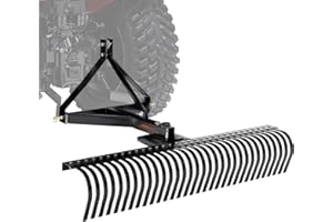 VEVOR Tow Behind Dethatcher, 60-inch Tow Dethatcher with 32 Steel Tines, 3-Point Lawn Dethatcher Rake with Attachments for Tractor, Landscape Rake for Garden, Farm, Grass