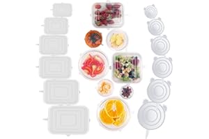 RYHX 12 PCS Tapas de Silicona EláSticas, Tapas Silicona Ajustables Cocina Bpa Free Tapas de Silicona Reutilizables Ecológicas Cuadradas y Redondas para Lavavajillas, Refrigerador,Cuencos, Tazas, Vasos