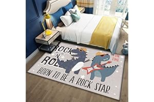 STICKER SUPERB. Alfombras Infantil Dinosaurio 3D Alfombra Salon Antideslizante Gris Azul Música Rock Tiranosaurio Alfombras Gaming Alfombra de Habitación Alfombra para Niños Lavable (Gris,80 x 160 cm)