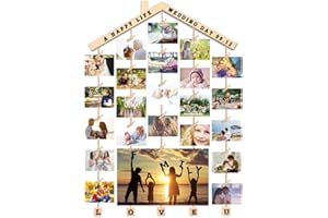 Uping Portafoto Parete Multiplo Cornice Foto Multipla Collage Appendi Foto con Mollette, con Adesivi per Personalizzazione (Lengo, 63CM * 90CM)
