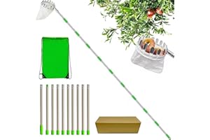Beapkins 4.2M Apple Picker Fruit Picker with Telescopic Handle Long Fruit Harvester Berry Picker with Stainless Steel Connecting Pole and Fabric Bag Fruit Grabber for Cherry Berry Orange Lemon Etc