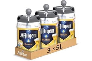 Affligem - Pack de 3 Fûts 5L - Bière Affligem Blonde 6,7° - Compatible Tireuse BeerTender, Utilisable sans Machine à Bière - Coffret Bières Pression à Domicile