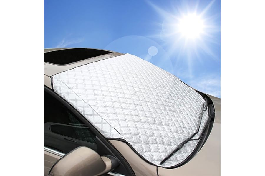 BEEWAY Car Windshield Cover, Heavy Duty Ultra Thick Protective Windscreen Cover - Snow Ice Frost Sun UV Dust Water Resistent - Pefect Fit for Cars SUVs All Years