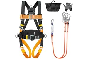 JAOGAUS Full-Body Safety Harness with Waist Pad – Dual Lanyards & Energy Absorber, 140kg Max Load, EN Certified, Fall Arrest Protection for Men Working at Height, Construction & Climbing