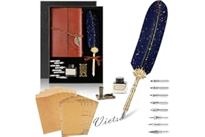 Pióra do kaligrafii, Victse Vintage Calligraphy Pen z 8 wkładami, 5 kopert na papier listowy (Granatowy)