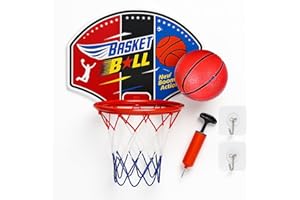 Toyana Wall Mounted Basketball Hoop Set for Kids with Over the Door & Wall Mount Hanging Backboard & Mini Basket Ball, Pump, Rim Net, Indoor Bedroom Sports Game Activity Toy Set for Children Ages 3+