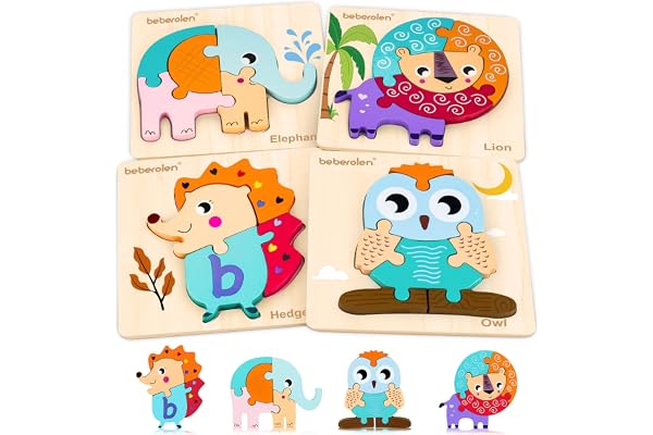 Beberolen Jeux Puzzles Bois Bébé, Casse-têtes Animaux 3D avec Cadre, Jouet Éducatif Éveil Montessori, Cadeau Anniversaire Pâques Halloween Noël pour Enfants Garçons Filles 1 2 3 Ans