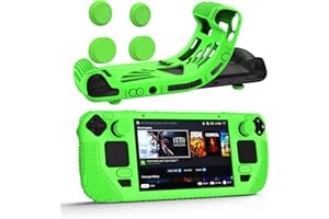 Schutzhülle für Steam Deck, MOWYEOK Verdickte Silikonhülle mit 4 Wippkappen, Stoßdämpfender und kratzfester Design Rundumschutz,Kann Stehen - Grün