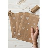 Bimotif Kalp desenli 50 adet kraft kese kağıdı, 11x20 cm