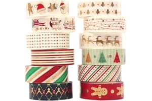 VIDILLO Set 12 Rolls Weihnachten Gold Washi Masking Tape Dekorative Klebeband für Scrapbooking DIY Handwerk Bastler verschönert Journals Planer Karten Geschenkverpackung Bänder Hochzeit