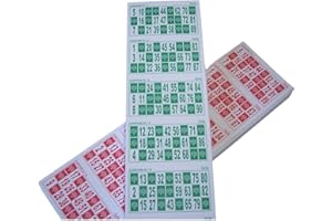 KEKA 1.200 Cartones de Bingo Pack Ahorro (1serie de 600 Verde +1serie de 600 Rojo) para Juego de 90 Bolas.