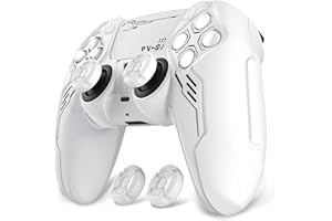 PlayVital Funda Protectora para ps5 Mando - Carcasa Antideslizante con Tapas de Joysticks y Pegatinas, Accesorios de Goma Compatibles con Base de Carga Oficial - Edición Mecha (Blanco)