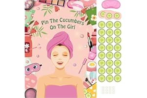 PLULON Spa Party Game Ragazze Attacca Il Cetriolo alla Ragazza 48 Adesivi Cucumber Spa Poster Gioco Spa Bambini Ragazza Spa Compleanno Trucco Pigiama Party Pigiama Forniture Decorazione Feste Donna