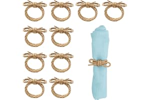 10 handgjorda servettringar naturjuterep, rustik lantlig stil | Boho Jute servettring med rosett, servetter ringar för bordsdekoration, för bröllop, fester, fester och dagligt bruk