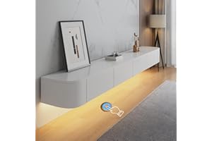 HYANXUE Mobile porta TV galleggiante, montaggio a parete, ripiani TV con porta, console multimediale TV, grande mobile portaoggetti sotto la TV (bianco + LED, 160 cm)