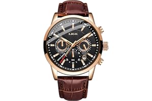 LIGE Montres Hommes Mode Étanch Acier Inoxydable Analogique Quartz Sport Chronographe Blanc Cadran Classique Cuir Bracelet Montres…