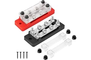 GUNGY Blok dystrybucji zasilania 12 V-48 V DC Busbar 150A 2-drożny blok zacisków z 8 x M6 Czerwony i czarny zacisk śrubowy do samochodu łodzi czerwony i czarny 2 sztuki