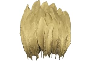 Suneast 50 Stücke Federn Dekoration Natürliche Gänsefedern Weiche Crafts Feather Indianer Federn für Traumfänger Basteln, Kostüme Hüte Schmuck Deko, DIY Ohrring - Gold, 15-20cm