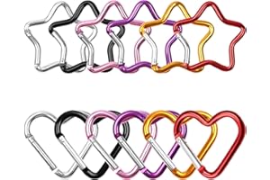 Parastar 12 Stück Karabiner Schlüsselanhänger, Stern und Herz Karabiner aus Aluminium, Bunt, für Outdoor-Aktivitäten, Wandern, Camping, Sport, Freizeit
