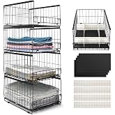 Wuciray 4 pcs Wardrobe Organizer Clothes Organizer Stackable Metal Drawer Wardrobe Storage Boxes Stackable Wardrobe with Divi