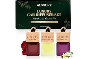 AESHORY Odświeżacz powietrza do samochodu Kwiaty 3 x 8 ml, naturalne olejki eteryczne Wisiorek do samochodu, odświeżacze powietrza z pochłaniającym zapachy - lawenda i wanilia, róża i oud, jaśmin i