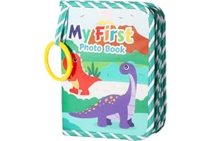 XQZBMT Baby Photo Album Fits 17 6x4 Pictures - Soft Cloth My First Photo Book Baby Memory Book with Mirror, Family First Year Memory Photos Ideal Newborns Gift for Boys & Girls (Dinosaur Design)