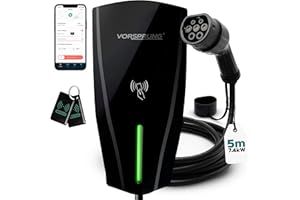 VORSPRUNG® Alpha Max 7.4kW EV Charger | WiFi, Ethernet & RFID | Type 2 | Tethered | Single Phase | Solar Charging | Home EV Charger | IP65, 5m Cable, Variable Power, PEN Protection | 3 Year Warranty