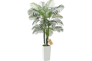 VEVOR Artificial Areca Palm Tree 1829 mm, Fake Palm Tropical Plants with White Tall Planter, Faux Floor Silk Plant in Pot, Large Trees for Home Office Living Room Decor House Warming, Indoor Outdoor