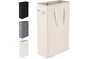 Virklyee Cesta de lavandería estrecha Cesta de ropa sucia portátil Cesto de Ropa de Tela Oxford,Plegable,Para lavandería, dormitorio y baño,45L 39x19x61CM (Beige)