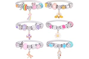 PinkSheep Bracelets d'amitié adorables pour filles - Ensemble de 6 bracelets de charme pour petites filles avec perles en pierre et pendentifs - Parfait pour les fêtes et les sacs de cadeaux