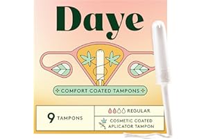 Daye CBD Tampons with Sugarcane Applicator, No-Shed Sleeve, Ocean-Safe Flushable Wrapper, 100% Organic Cotton, Regular Absorbency, 9 Count
