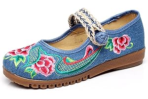 CrazycatZ Women's Chinese Embroidery Mary Jane Flat Shoes Sandals