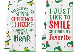 CHEROLOVEN Funny Elf Christmas Kitchen Towels, 2 Pack Buddy The Elf Dish Towels, Cute Elf Merchandise Gift Hand Towels, Christmas Kitchen Bathroom Decorations, Novelty Xmas White Elephant Gifts for Women Men