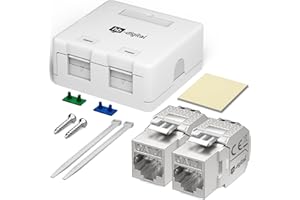 HB-DIGITAL Anschlussbox 2 Port Keystone Modul CAT 7 Aufputz Netzwerkdose mit vormontierten geschirmten RJ45 Modulen – LAN Dose für 10 Gigabit Ethernet - Weiss