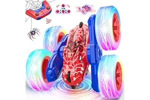 Mieryd Spider Voiture Télécommandée Enfant 3+ Ans, 360° Rotation Stunt Véhicule avec LED, 4x4 Multi-Terrain Remote RC Car, Monster Truck Jouet Extérieur Jeux Fille Garçon Cadeau pour Anniversaire Noël