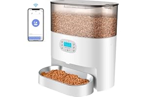 honeyguaridan Distributeur Croquettes Chat Automatique 6L, Distributeur de Croquettes Intelligent WiFi 2.4G avec Contrôle par APP, 1 à 6 Repas par Jour et Timer Programmable, Enregistrement Vocal 10S