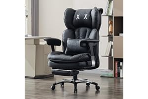 Efomao krzesło biurowe ergonomiczne z ekoskóry z haftem X, regulowane wysokie oparcie, fotel komputerowy gamingowy i gabinetowy do 200 kg z podnóżkiem i podparciem lędźwiowym (3070EU-BLACK)
